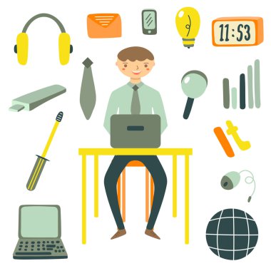 Hand drawn flat style computer specialist clipart