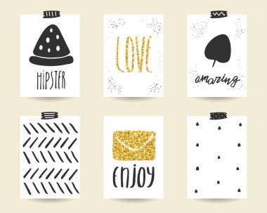 Sevimli doodle siyah ve altın doğum günü, bebek duş kartları