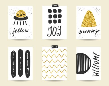 Sevimli doodle siyah ve altın doğum günü, parti kartları