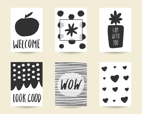 Lindo dibujado a mano doodle negro tarjetas de cumpleaños con estilo , — Vector de stock