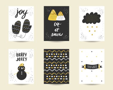 Cute doodle siyah ve altın doğum günü kartları