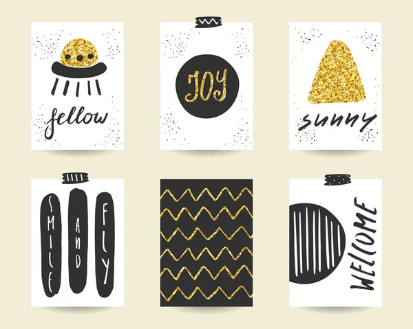 Cute doodle siyah ve altın doğum günü kartları