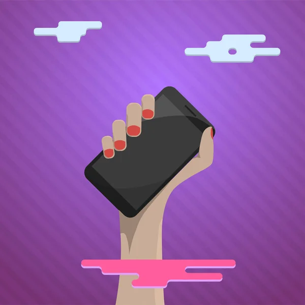 Kızın elini cep telefonu ile düz