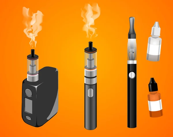 Elektronik sigara arka plandan izole set vektör. Simgeler vape aygıt düz stil içinde. Renkli vaping sembolleri.