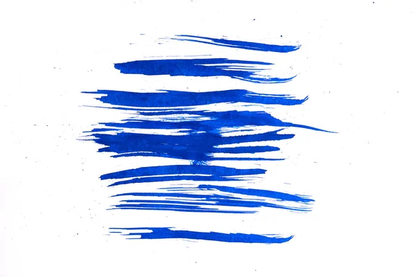 Suluboya. Mavi soyut boyalı mürekkep vuruşları suluboya kağıdı ayarlayın. Mürekkep vuruşlarını. Düz tür fırça darbesi.