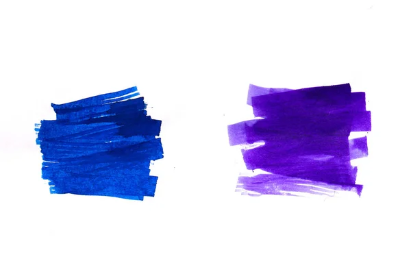 Suluboya. Mavi soyut boyalı mürekkep vuruşları suluboya kağıdı ayarlayın. Mürekkep vuruşlarını. Düz tür fırça darbesi.