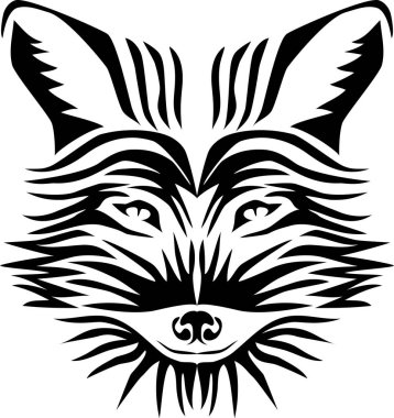 Fox - stilize siyah beyaz vektör çizim başkanı