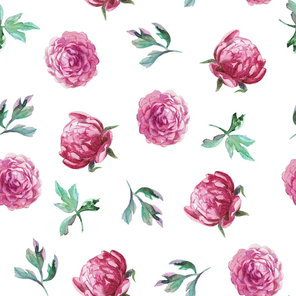 Pattern of watercolor blue and red peonies — Stock Photo, Image