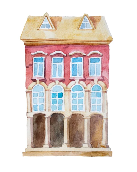 Watercolor high-rise building in old stile — Stock fotografie