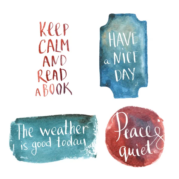 Hand-drawn lettering, positive saying at blue watercolor backgro