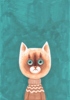 Marker illüstrasyon. Karikatür kedi.