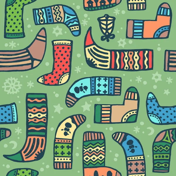 Vector endless pattern of different Christmas boot — Stock Vector