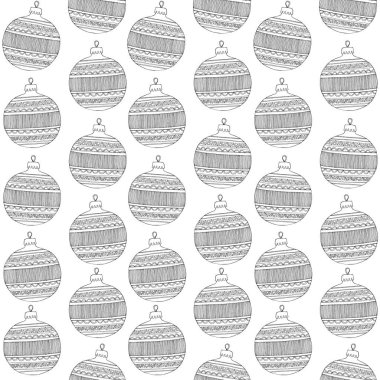 Vektör siyah-beyaz desen Noel Ball doodle.