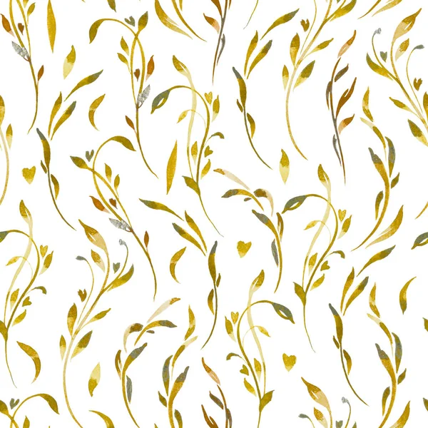 Dikişsiz desen suluboya altın ve sarı yaprakları — Stok fotoğraf