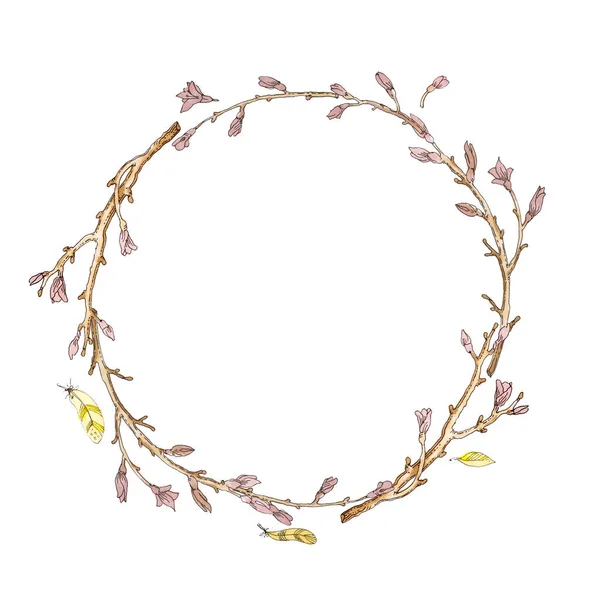 Grinalda de ramo de cereja aquarela desenhado à mão — Fotografia de Stock