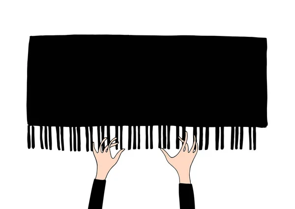 Dibujo vectorial. mano dibujado vista superior mano jugando en el piano — Vector de stock