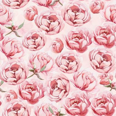 Suluboya, gül, pembe ve kırmızı peonies ve le sonsuz desen