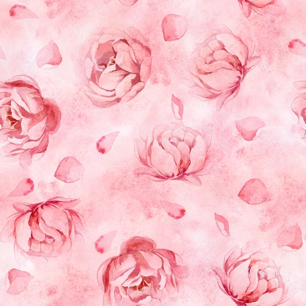 Watercolor seamless patterm of rose flowers on rose background f — Stock Photo, Image