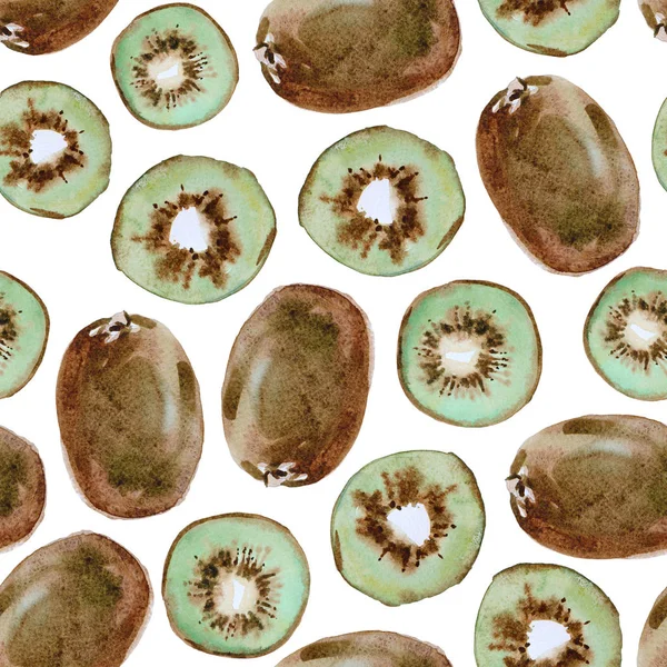 Varrat nélküli akvarell mintát a szelet kiwi, fehér háttér — Stock Fotó