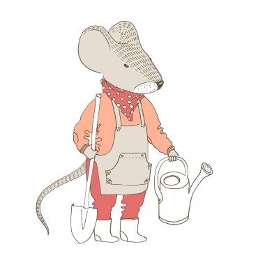 Vektör illustratoin. Sevimli hayvan insanlar gibi. İnsanlaşmış hayvan. 