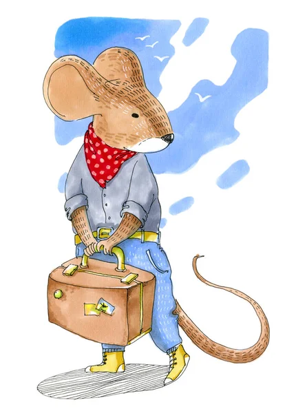 Sulu boya resim. Sevimli hayvan insanlar gibi. İnsanlaşmış anim