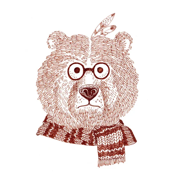 Графічний портрет ведмедя з шарфом — стокове фото