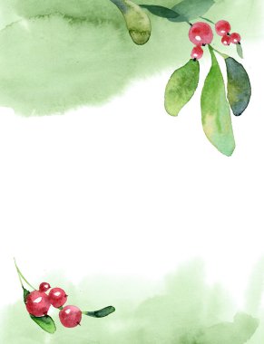 Yeşil dal, yaprak ve berr suluboya Noel arka plan