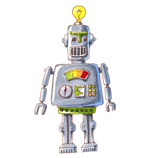 cartoon watercolor doodle robot