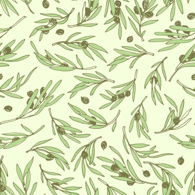 Kesintisiz zeytin dalı desen elle çizilmiş tasarım. Basit backgrou