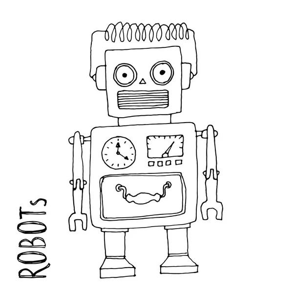 Robot doodle vector de dibujos animados — Vector de stock