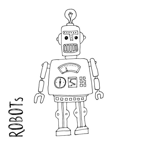 Cartoon-Vektor-Doodle-Roboter — Stockvektor