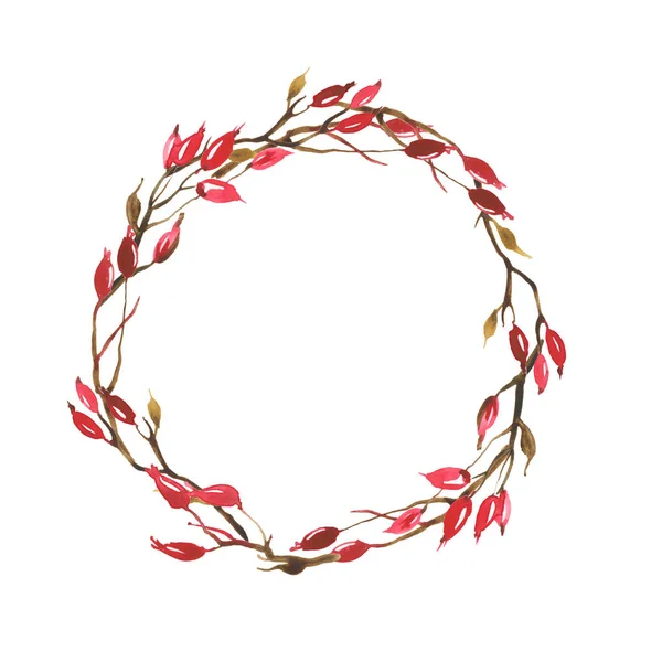 Couronne de Noël aquarelle de branche brune et de baies — Photo