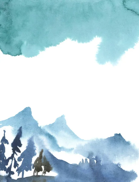 Акварельна ілюстрація ізольована на білому тлі. Блакитні ліси — стокове фото