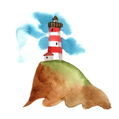 dağ, deniz feneri ve bulutlar ile manzara