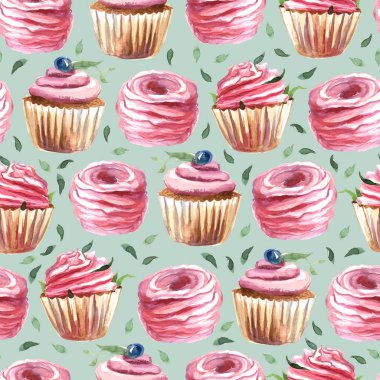 Çiçek ve berry ve marshmallow ile gül capcake