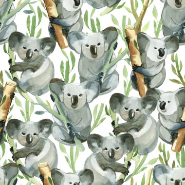 Suluboya Koala seamless modeli bambu branc tutuyor