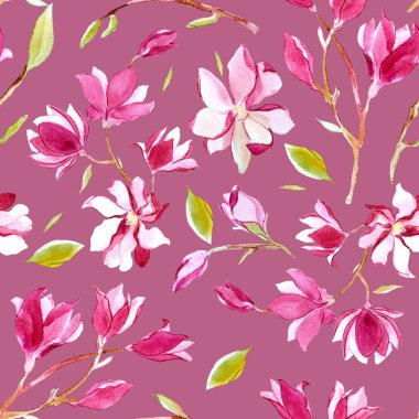 Suluboya romantik Manolya çiçek kara günü seamless modeli 