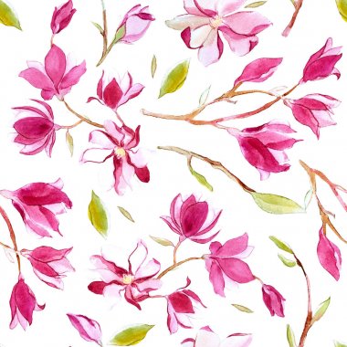 Suluboya romantik Manolya çiçek izole seamless modeli