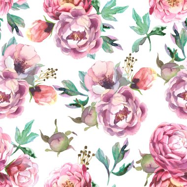  suluboya mavi ve kırmızı peonies paterni