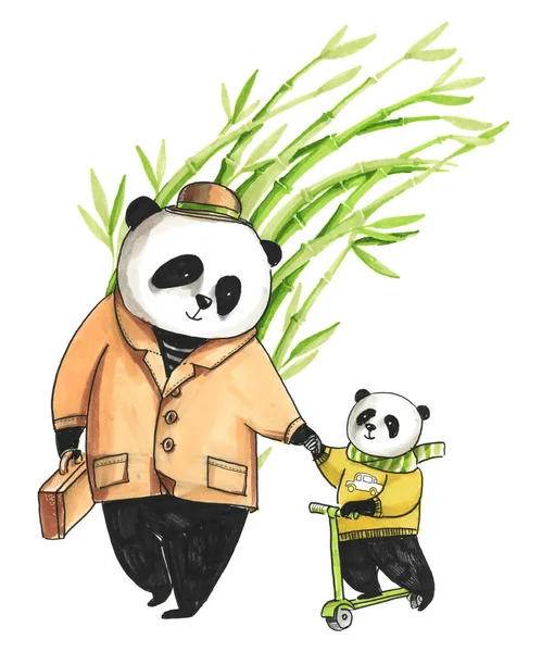 Akvarell illustration för målarbok. Far panda i brunt — Stockfoto