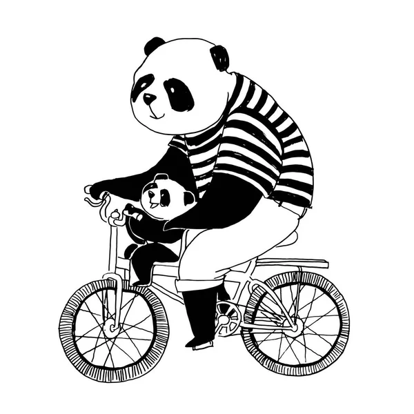 Pen svartvit illustration för målarbok. Far panda — Stock vektor