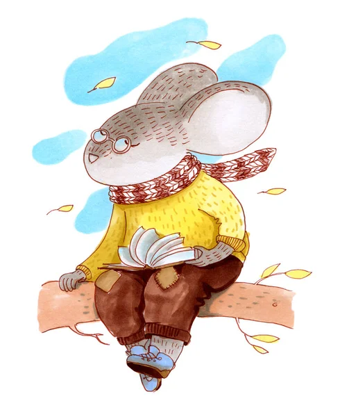 Grafische Illustration Auf Weißem Hintergrund Eine Maus Strickpullover Und Braunen — Stockfoto