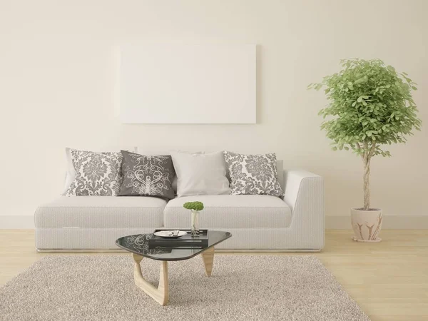 Mock up cartel marco vacío con un sofá compacto . — Foto de Stock