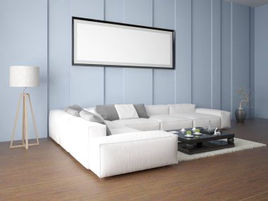 Geniş oturma odasında poster kadar alay.