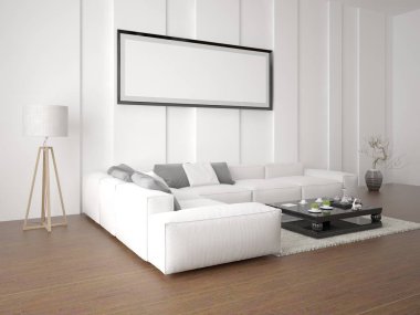 Modern geniş oturma odasında alay.