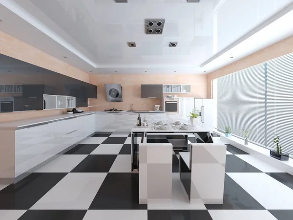 Hi-tech design modern spacious kitchen. — Stock Photo, Image