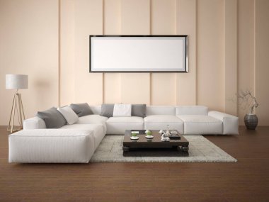 Poster bir aydınlık oturma odası ile bir köşe kanepe alay.