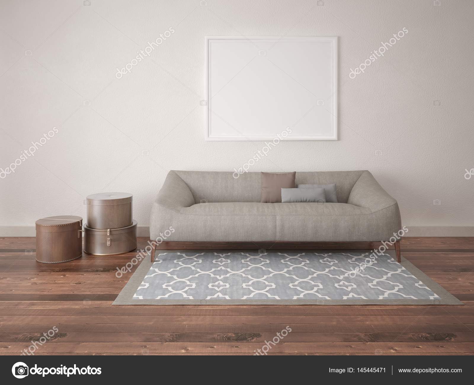 Håna upp vardagsrum med en soffa i klassisk stil — stockfotografi ...