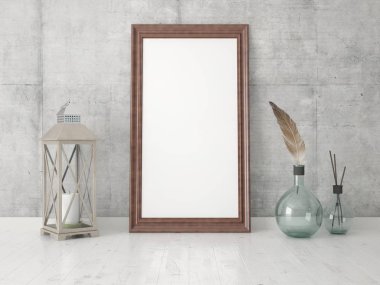  Poster boş çerçeve bir mum lamba ve tüy ile alay.