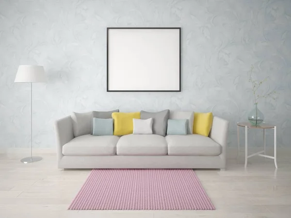 Falsificare un semplice soggiorno con un divano compatto . — Foto Stock